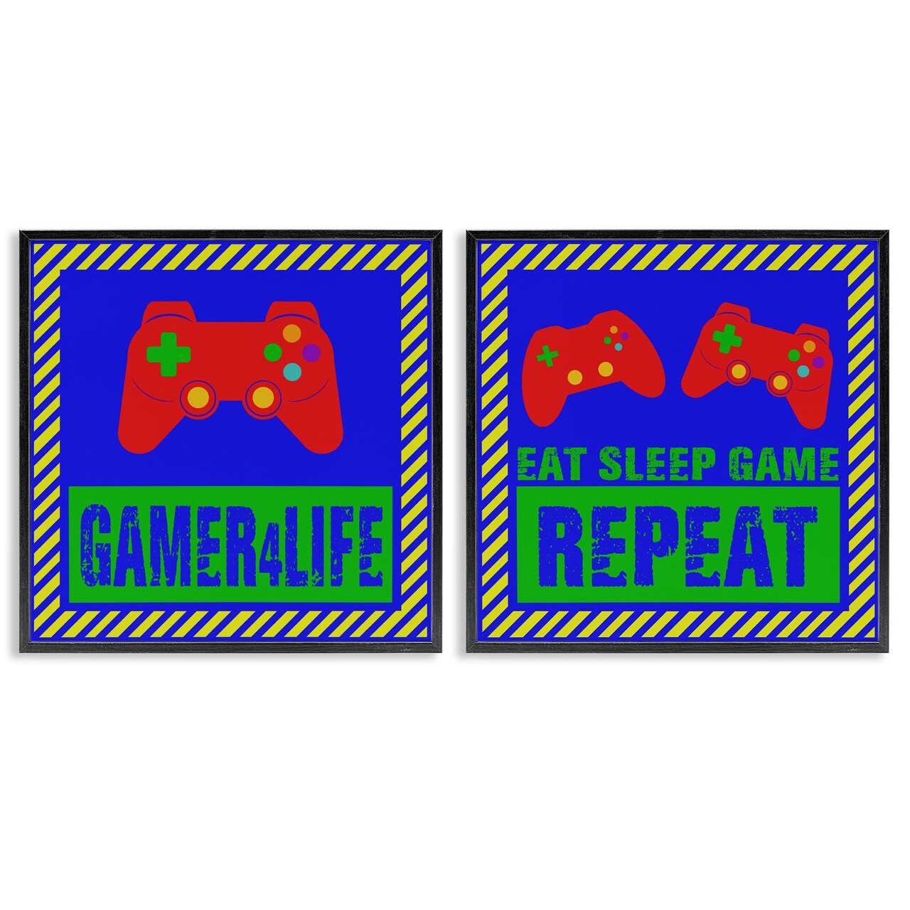 Stupell Industries Gamer Quotes with Stripes 2pc Framed Giclee Set, design by Marcus Prime